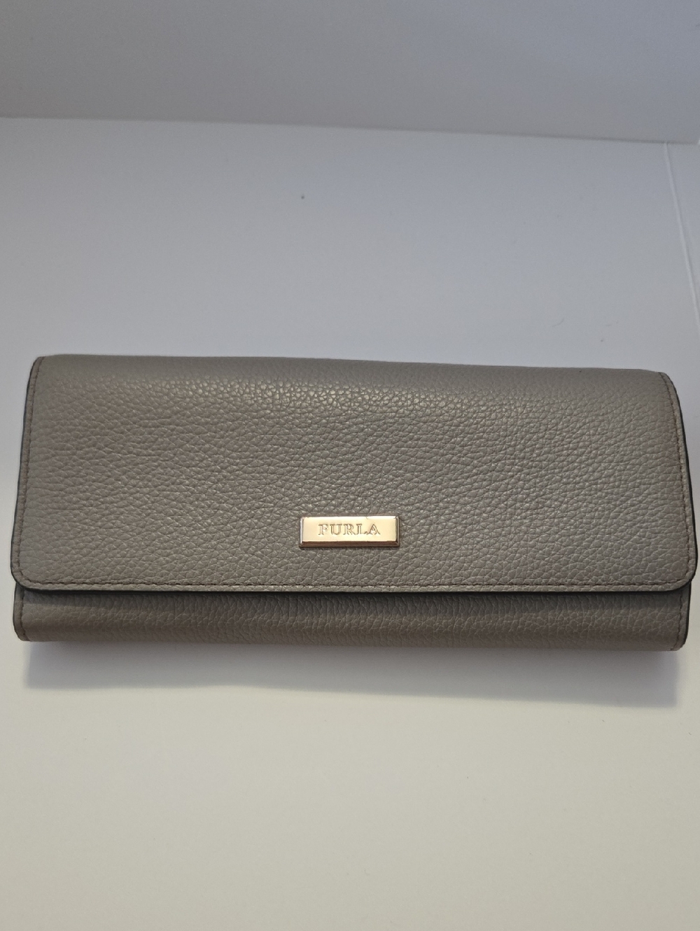 Furla Pebbled Leather Long Wallet in Grey
